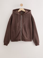 Chocolate Brown Towelling Zip Through Hoodie - Image 5 of 8