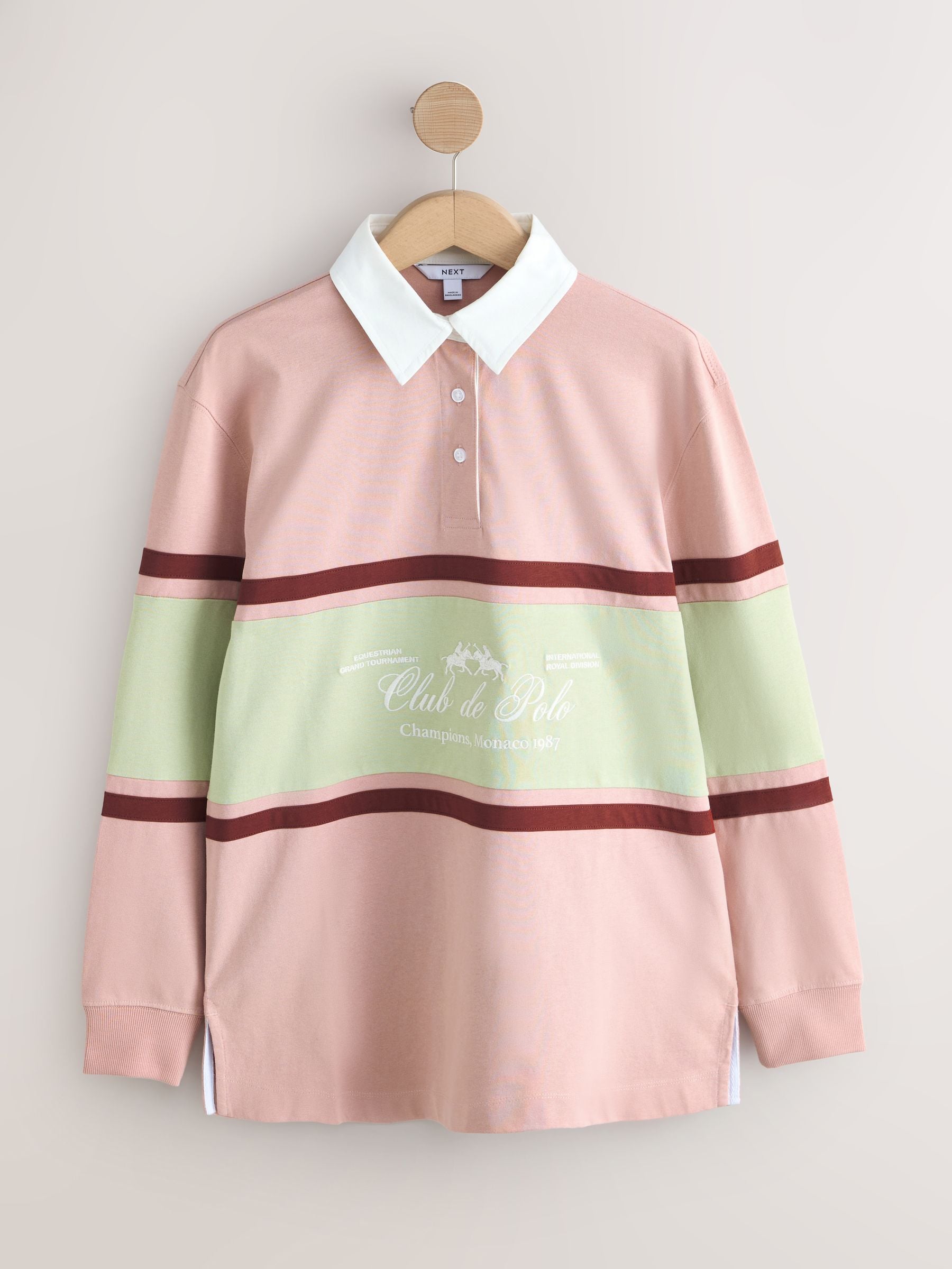 Buy Pink Long Sleeve Collegiate Embroidered Rugby Shirt from Next