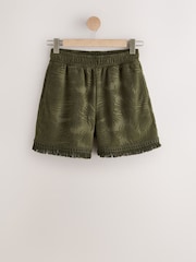 Olive Green Jacquard Towelling Fringe Summer Shorts - Image 6 of 8