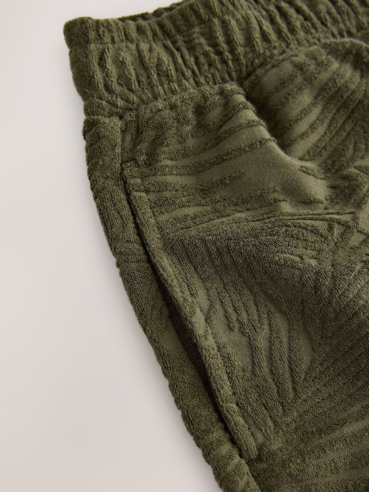 Olive Green Jacquard Towelling Fringe Summer Shorts - Image 8 of 8