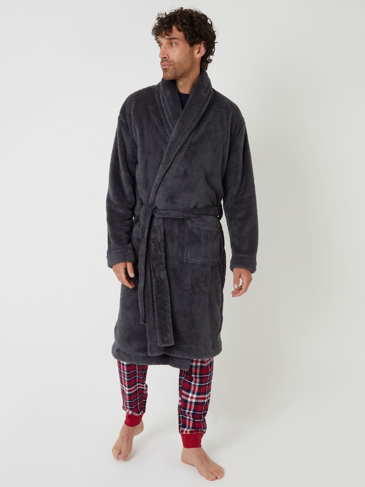 Threadbare Grey Borg Dressing Gown - Image 2 of 4 Threadbare Grey Borg Dressing Gown - Image 2 of 4