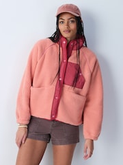Coral/Orange Summer Graphic Embroidered  Borg Jacket - Image 1 of 9