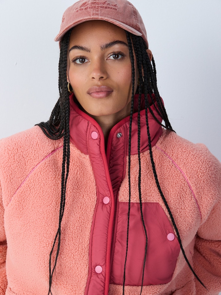 Coral/Orange Summer Graphic Embroidered  Borg Jacket - Image 2 of 9