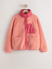 Coral/Orange Summer Graphic Embroidered  Borg Jacket - Image 5 of 9