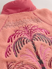 Coral/Orange Summer Graphic Embroidered  Borg Jacket - Image 9 of 9