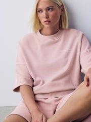 Розовый - Washed Look Short Sleeve Graphic Sweatshirt - Изображение 1 5