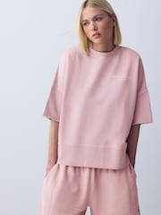 Розовый - Washed Look Short Sleeve Graphic Sweatshirt - Изображение 2 5