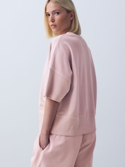 Розовый - Washed Look Short Sleeve Graphic Sweatshirt - Изображение 3 5