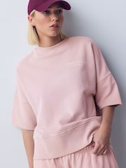 Розовый - Washed Look Short Sleeve Graphic Sweatshirt - Изображение 4 5