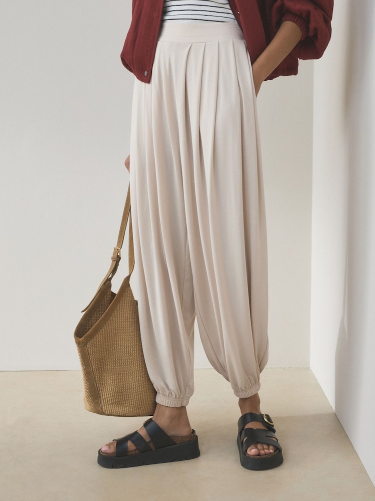 Neutral Slinky Pleated Balloon Trousers - Image 2 of 7 Neutral Slinky Pleated Balloon Trousers - Image 2 of 7