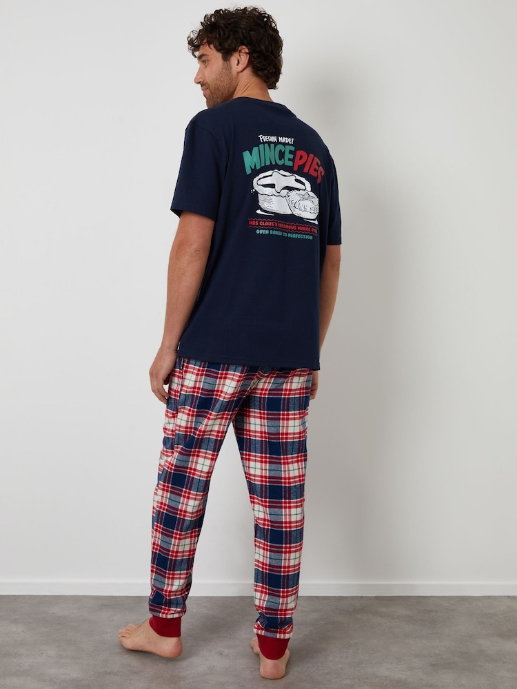 Threadbare Blue Check Christmas Graphic Pyjamas Set - Image 1 of 4 Threadbare Blue Check Christmas Graphic Pyjamas Set - Image 1 of 4