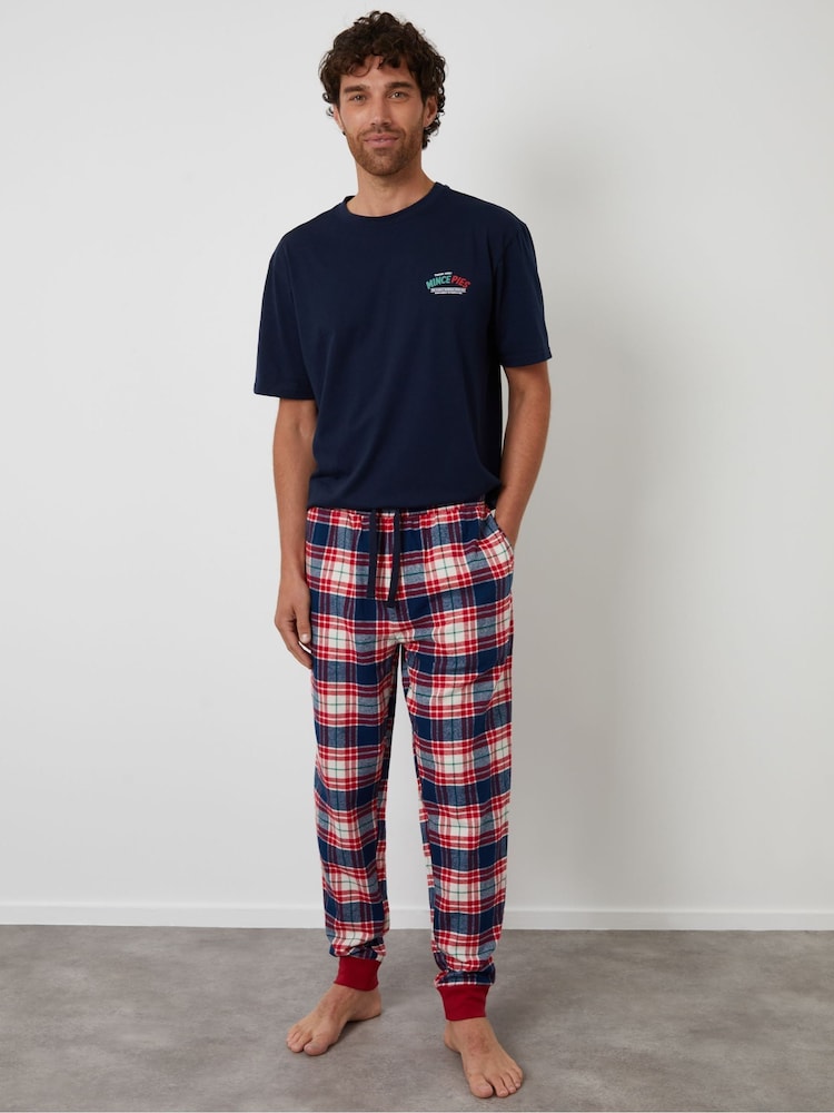 Threadbare Blue Check Christmas Graphic Pyjamas Set - Image 2 of 4 Threadbare Blue Check Christmas Graphic Pyjamas Set - Image 2 of 4