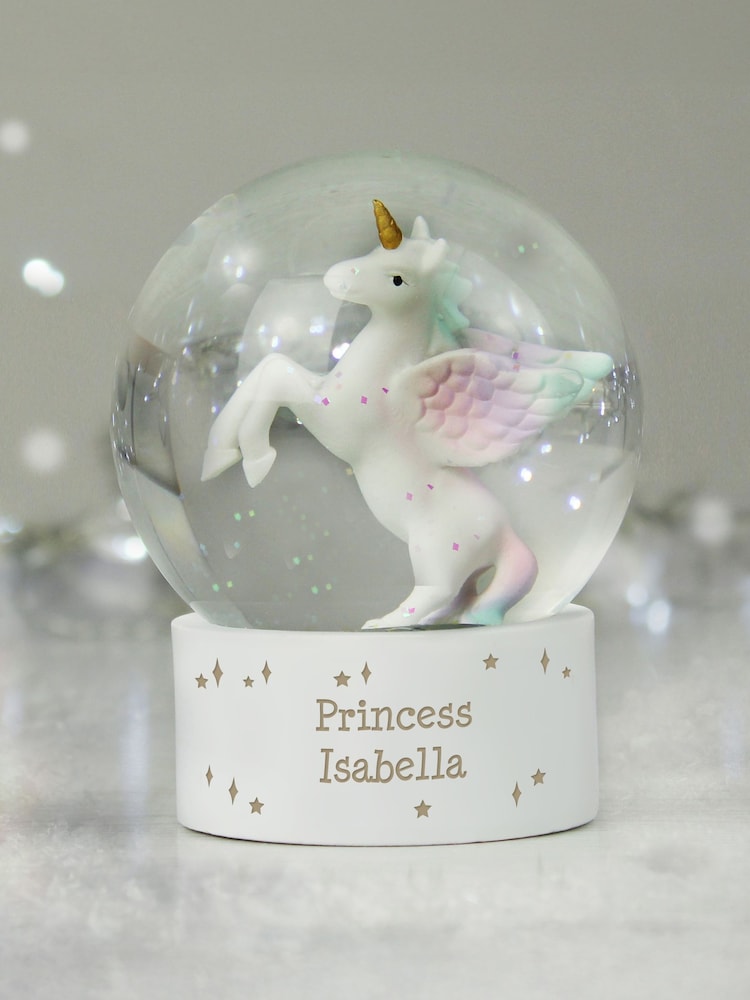 Personalised Message Unicorn Snow Globe by PMC - Image 1 of 3 Personalised Message Unicorn Snow Globe by PMC - Image 1 of 3