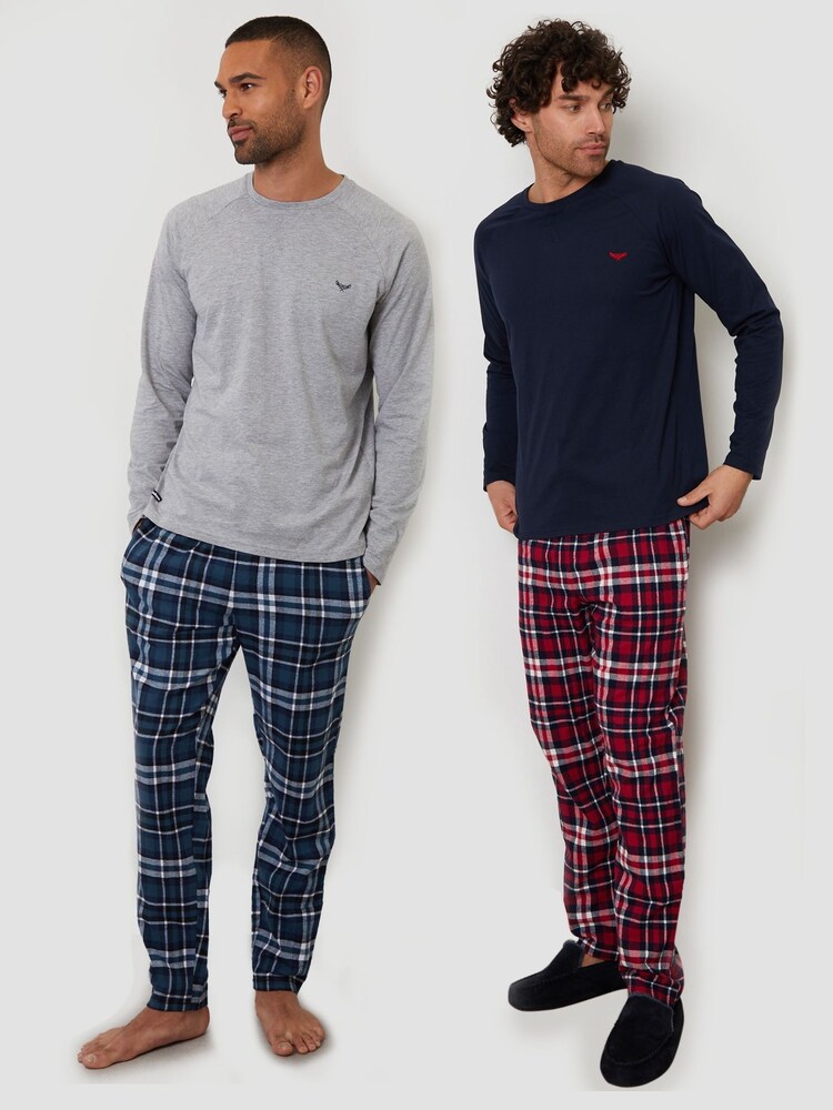 Threadbare Grey Check Long Pyjamas Set 2 Pack - Image 1 of 5