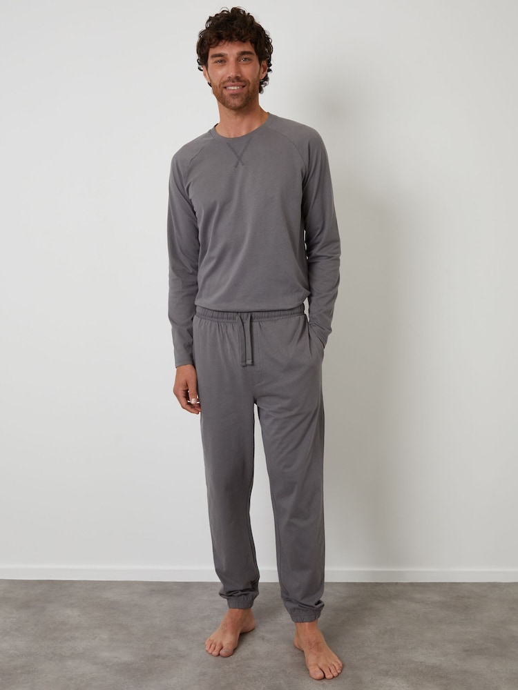 Threadbare Grey Peached Cotton Long Lounge Set - Image 1 of 4 Threadbare Grey Peached Cotton Long Lounge Set - Image 1 of 4
