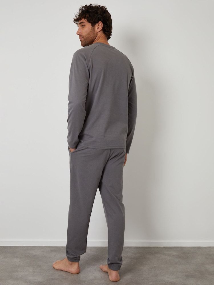 Threadbare Grey Peached Cotton Long Lounge Set - Image 2 of 4 Threadbare Grey Peached Cotton Long Lounge Set - Image 2 of 4