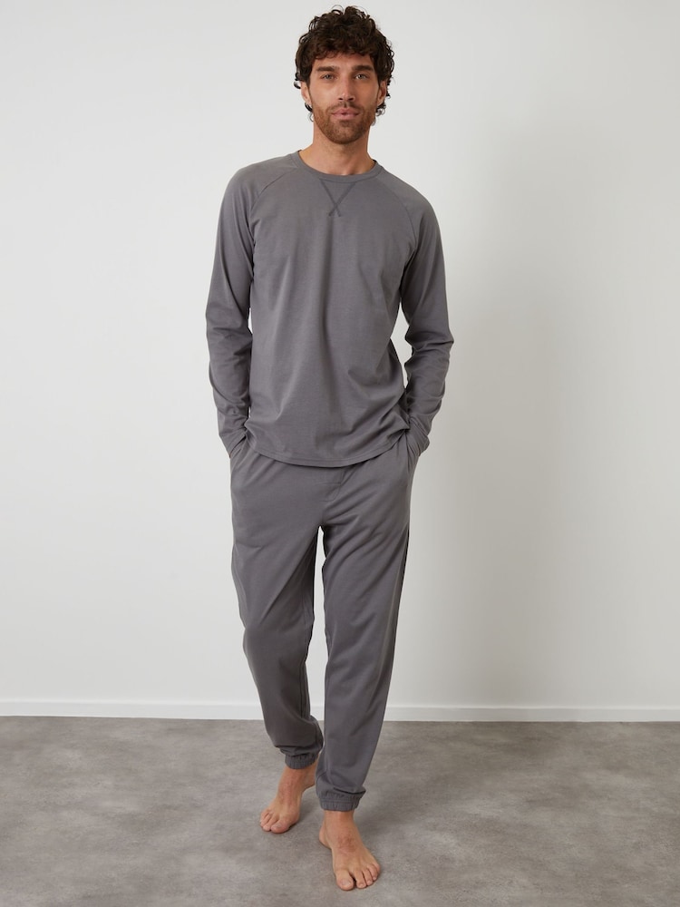 Threadbare Grey Peached Cotton Long Lounge Set - Image 4 of 4 Threadbare Grey Peached Cotton Long Lounge Set - Image 4 of 4