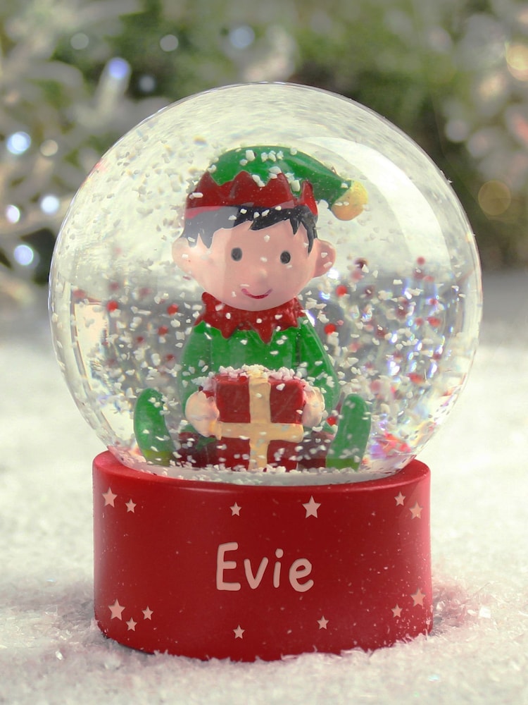 Personalised Name Elf Snow Globe by PMC - Image 1 of 3 Personalised Name Elf Snow Globe by PMC - Image 1 of 3