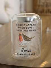 Personalised Robin Memorial Feather Tealight Holder by PMC - Image 1 of 3