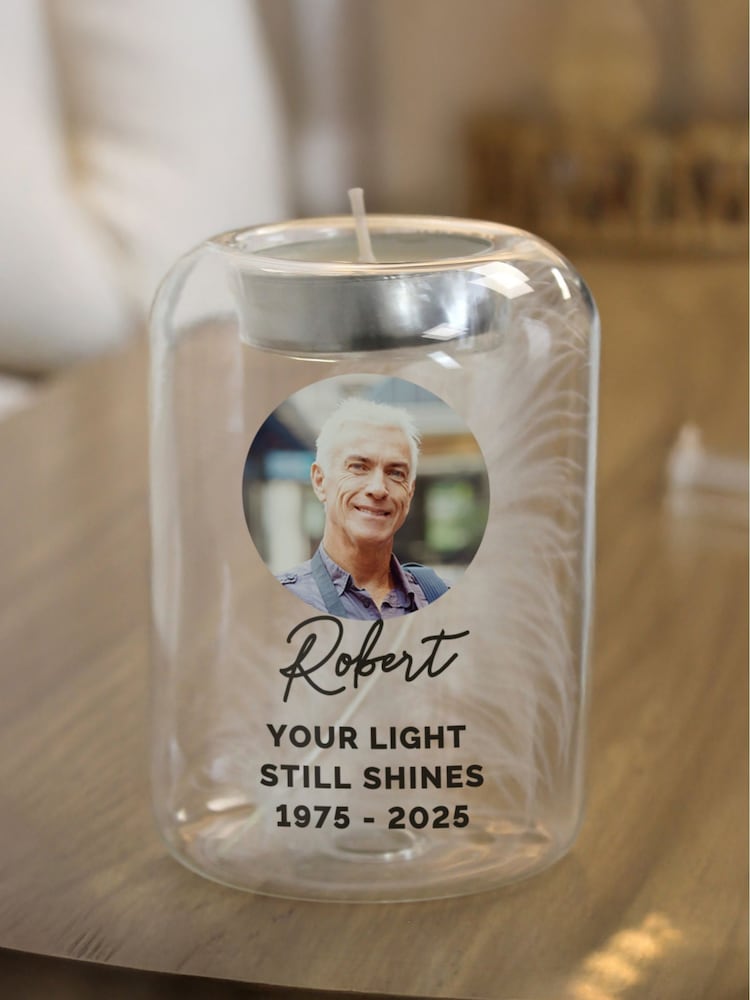 Personalised Photo Memorial Feather Tealight Holder by PMC - Image 1 of 3