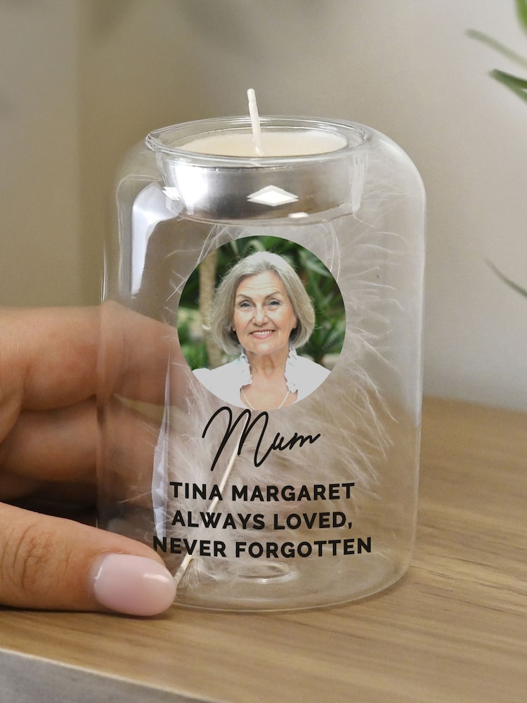 Personalised Photo Memorial Feather Tealight Holder by PMC - Image 2 of 3