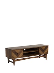 Barker and Stonehouse Brown Lockley Chevron Wood 2 Drawer TV Cabinet - Image 1 of 6