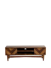 Barker and Stonehouse Brown Lockley Chevron Wood 2 Drawer TV Cabinet - Image 2 of 6