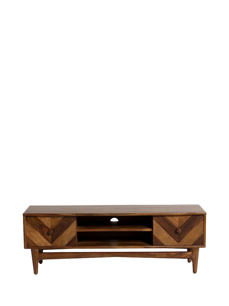 Barker and Stonehouse Brown Lockley Chevron Wood 2 Drawer TV Cabinet - Image 2 of 6