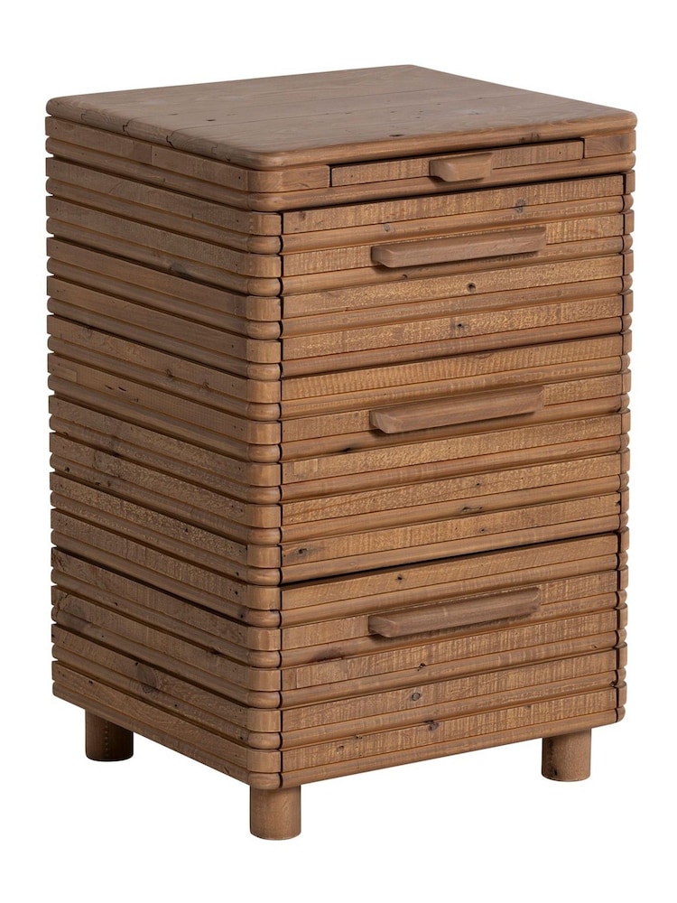 Barker and Stonehouse Brown Tamia Rustic Oak Reclaimed Wood 3 Drawer Slim Bedside Table - Image 1 of 6