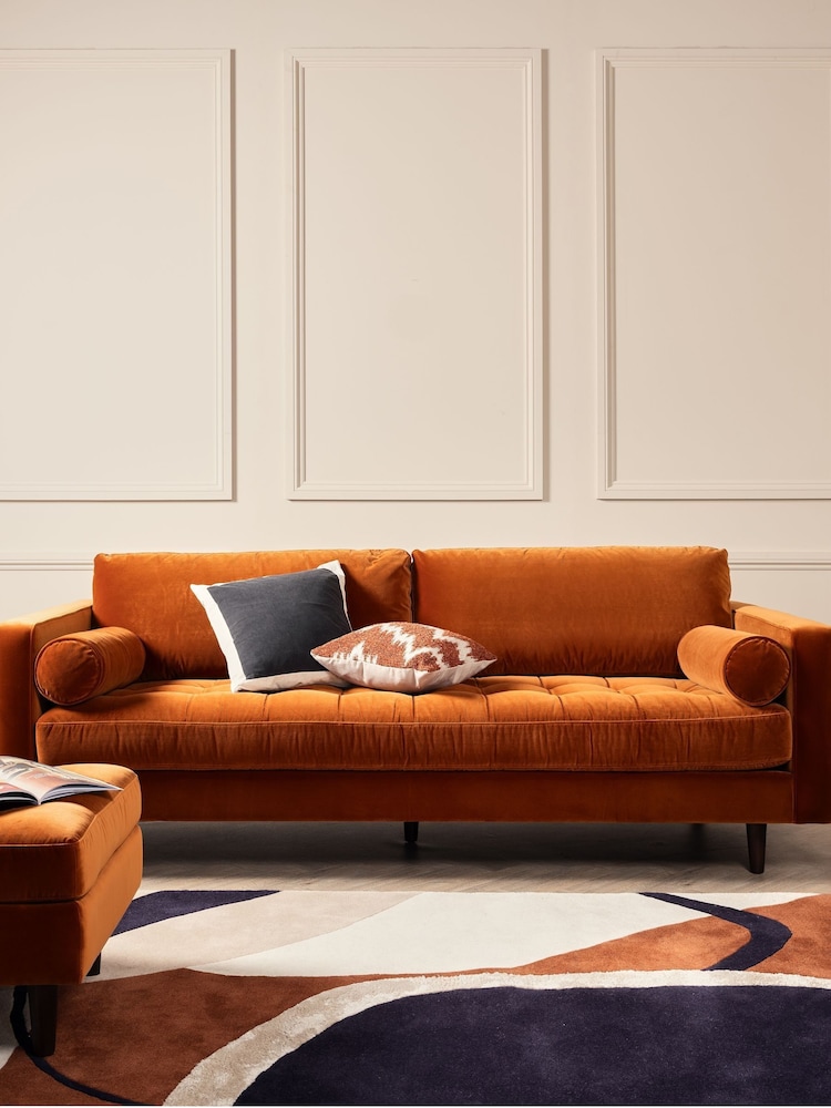 Barker and Stonehouse Orange Hemingway Velvet 3 Seater Sofa - Image 1 of 6