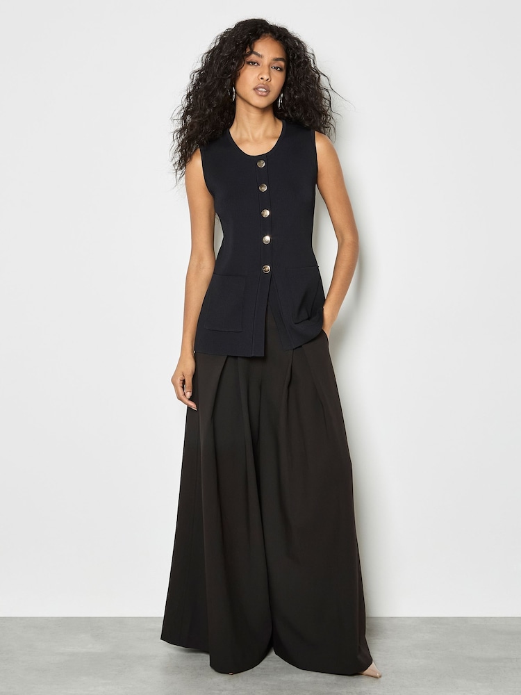 Apricot Black Gold Button Ribbed Two Pocket Waistcoat - Image 2 of 4