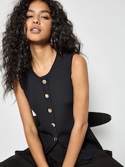 Apricot Black Gold Button Ribbed Two Pocket Waistcoat - Image 3 of 4