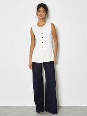 Apricot Cream Gold Button Ribbed Two Pocket Waistcoat - Image 2 of 4