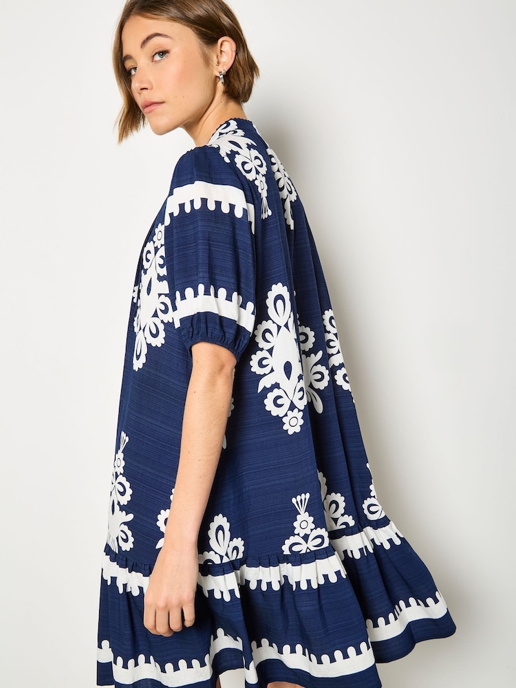 Apricot Blue Baroque Pleat Detail Shirt Dress - Image 4 of 4 Apricot Blue Baroque Pleat Detail Shirt Dress - Image 4 of 4