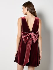 Apricot Red Big Bow Velvet Dress - Image 2 of 5