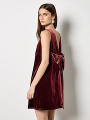 Apricot Red Big Bow Velvet Dress - Image 4 of 5