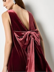 Apricot Red Big Bow Velvet Dress - Image 5 of 5