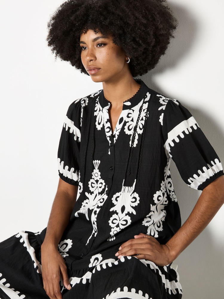 Apricot Black Baroque Pleat Detail Shirt Dress - Image 5 of 5 Apricot Black Baroque Pleat Detail Shirt Dress - Image 5 of 5