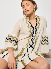 Apricot Natural Placement Jacquard Bell Sleeve Dress - Image 3 of 4