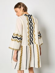 Apricot Natural Placement Jacquard Bell Sleeve Dress - Image 4 of 4