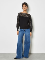 Apricot Black Lace Neck And Sleeve Detail Jumper - Image 1 of 4