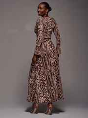 Jolie Moi Brown Long Sleeve Slash Neck Maxi Dress - Image 2 of 5