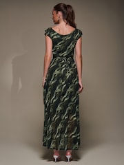 أخضر - Jolie Moi Asymmetric Draped Mesh Maxi Dress - صورة 2 من 6
