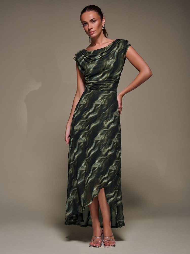 أخضر - Jolie Moi Asymmetric Draped Mesh Maxi Dress - صورة 6 من 6 أخضر - Jolie Moi Asymmetric Draped Mesh Maxi Dress - صورة 6 من 6