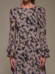 Jolie Moi Purple Long Sleeve Chiffon Print Frill Midaxi Dress - Image 6 of 6