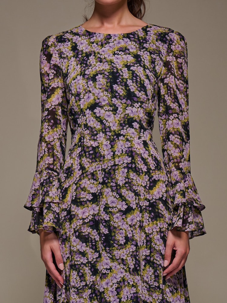 Jolie Moi Purple Long Sleeve Chiffon Print Frill Midaxi Dress - Image 6 of 6 Jolie Moi Purple Long Sleeve Chiffon Print Frill Midaxi Dress - Image 6 of 6