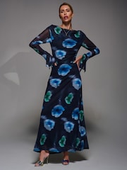 Jolie Moi Chrome Black Long Sleeve Slash Neck Maxi Dress - Image 1 of 6