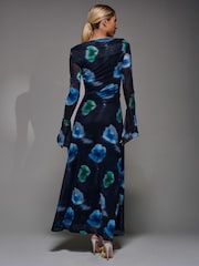 Jolie Moi Chrome Black Long Sleeve Slash Neck Maxi Dress - Image 2 of 6
