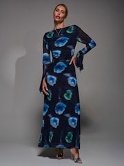 Jolie Moi Chrome Black Long Sleeve Slash Neck Maxi Dress - Image 4 of 6
