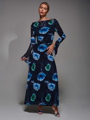 Jolie Moi Chrome Black Long Sleeve Slash Neck Maxi Dress - Image 5 of 6